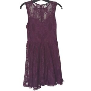 Express Womens Plum Purple Floral Lace Sleeveless Fit and Flare Mini Dress Small